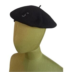 Elegant Black Beret with Rhinestone Detail